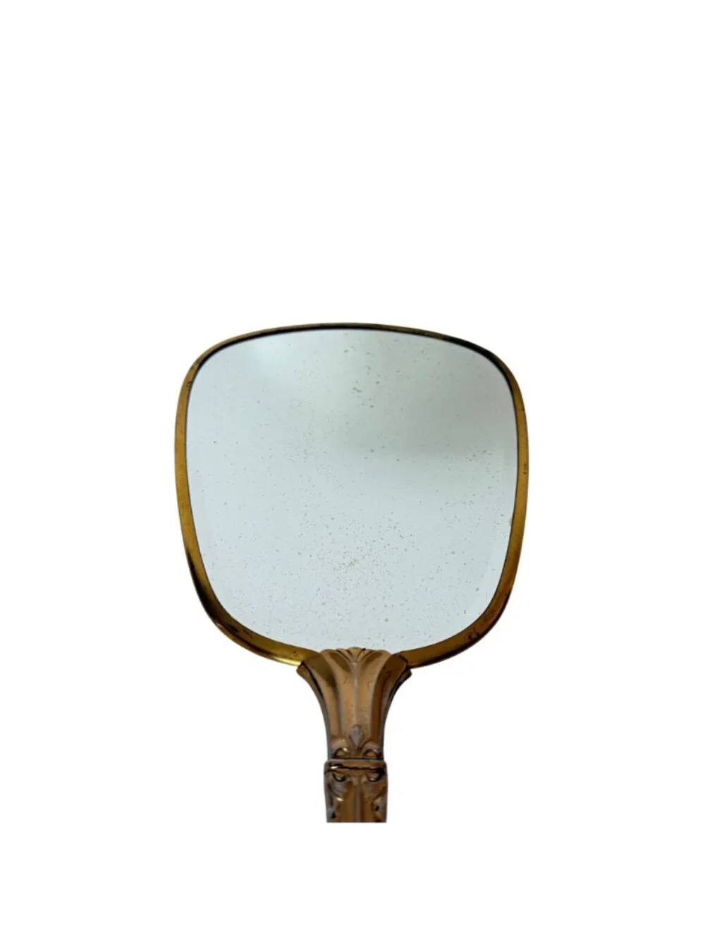 Vanity Hand Mirror Boudoir Decor Blue Floral VTG Brass Tone Hollywood Regency